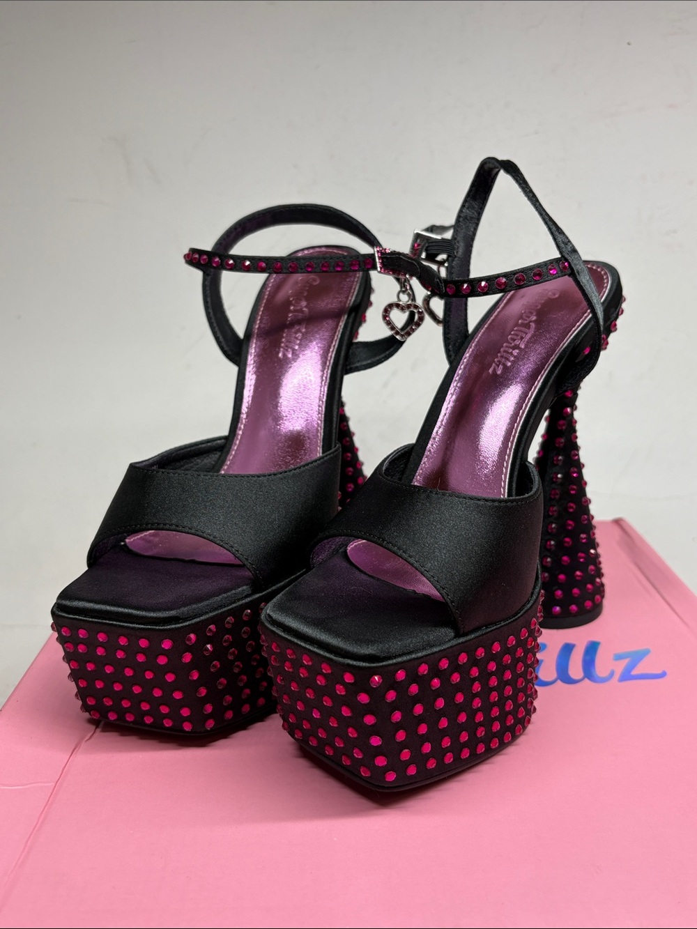 Sugar Thrillz Black Platform Heels with Pink Stud Detailing